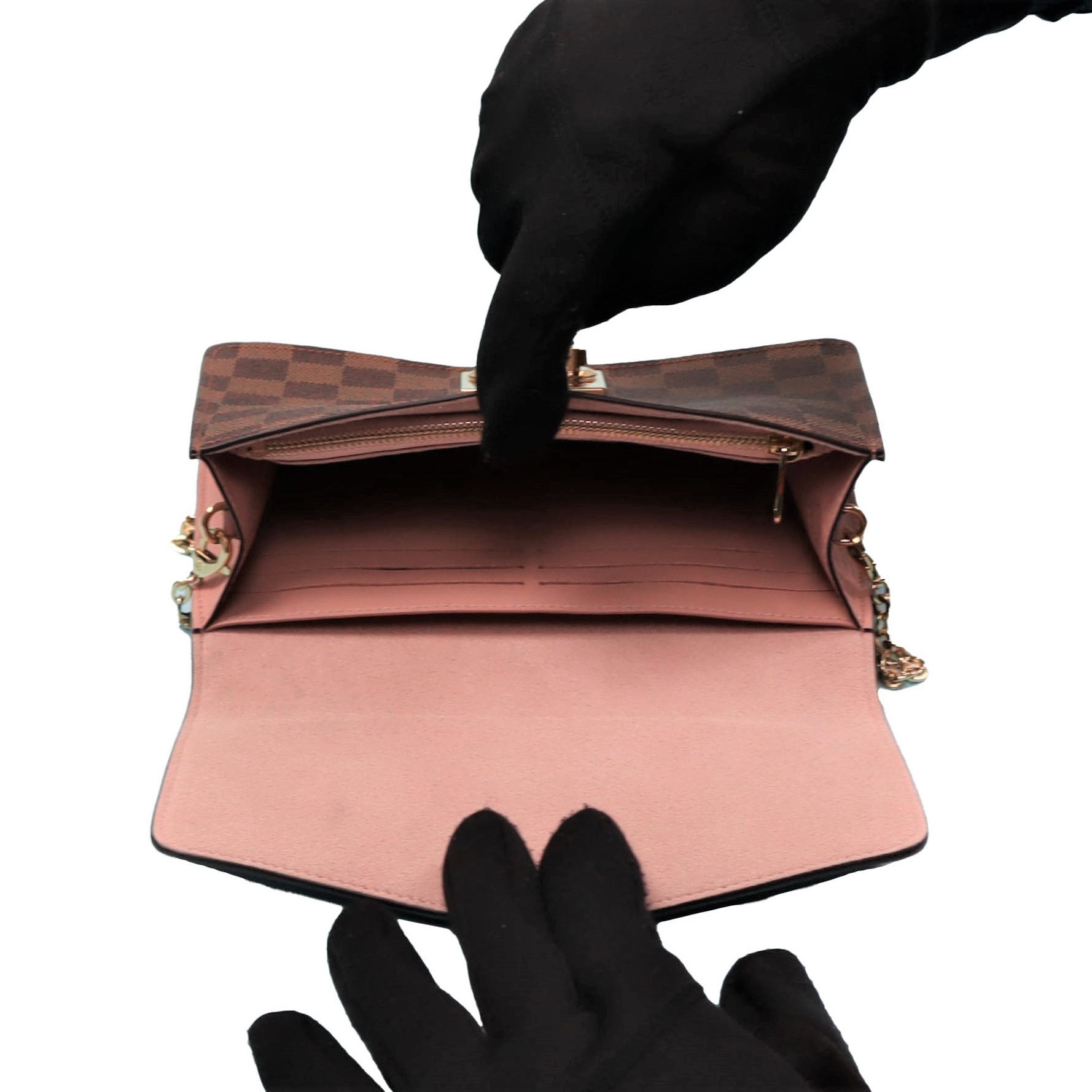 Louis Vuitton Damier Magnolia Pink Croisette Chain Wallet Pochette